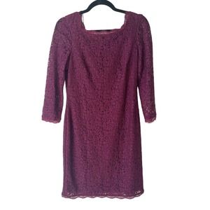 Adrianna Papell Purple Long Sleeve Lace Sheath Dress Women’s Size 8